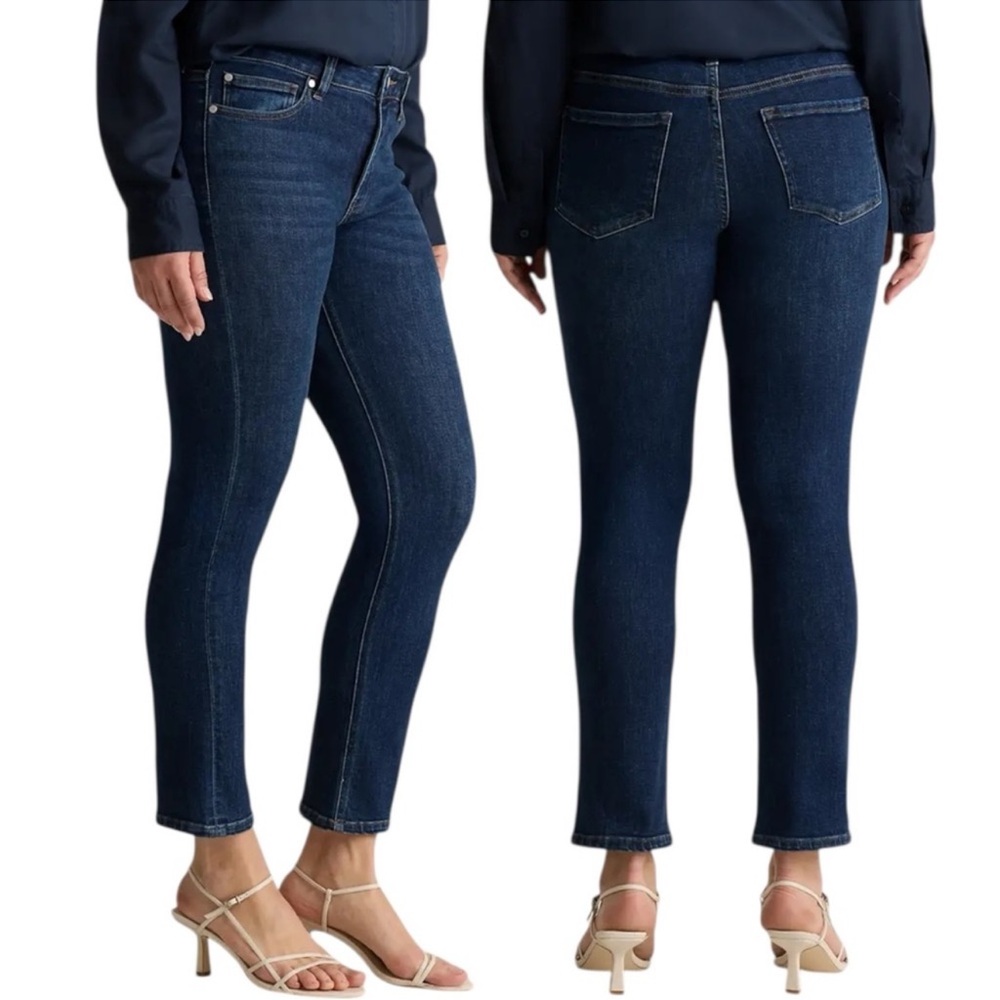 Quince Stretch Mid Rise Slim Straight Jeans size 27 in Dark Wash - Picture 2 of 11